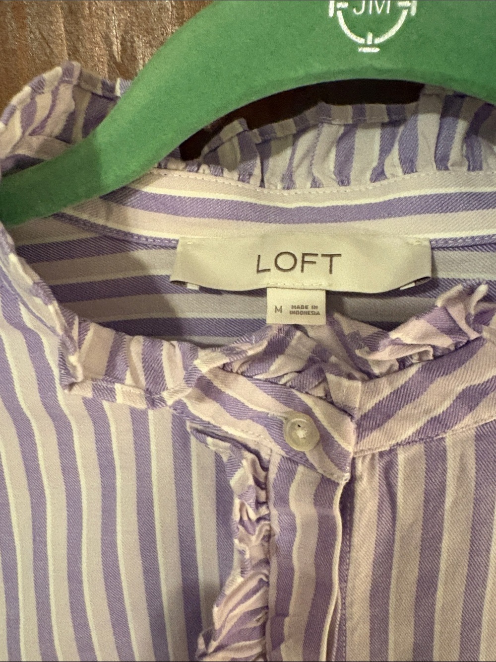 LOFT Lavender & White Striped Ruffle-Front Blouse - Picture 2 of 8